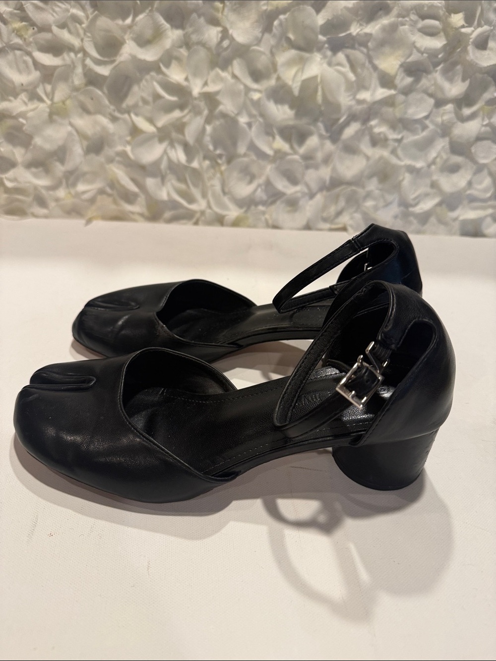 Women's Black Split-Toe Ankle-Strap Heels - Picture 2 of 5